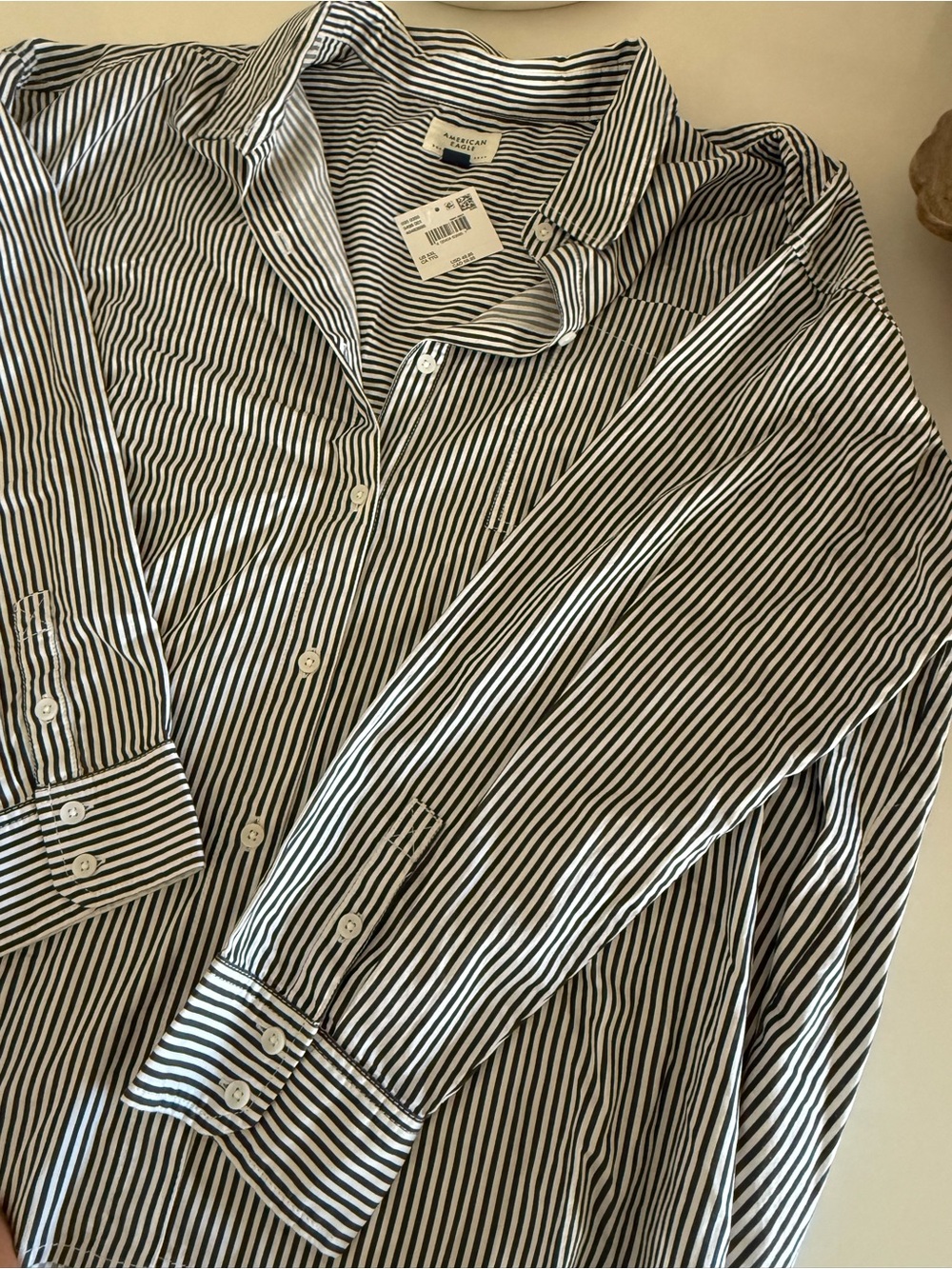 American Eagle Classic Black & White Striped Women’s Button-Up Shirt